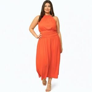 Halter Smocked Waist Sleeveless Maxi Dress - Size 1X | 14-16